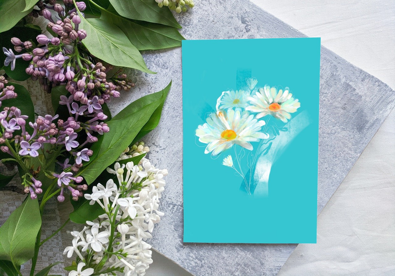 April daisy birth flower greeting card in floral outdoor scene
