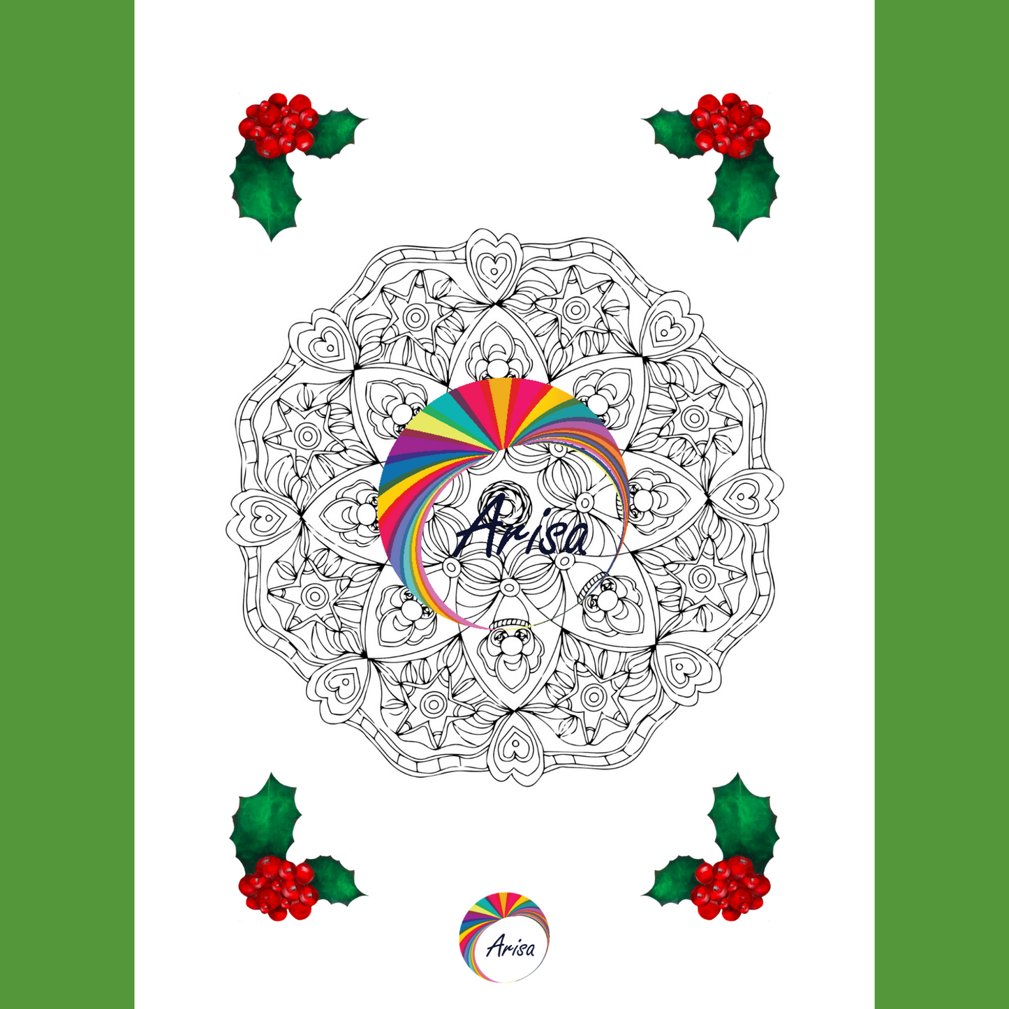 One of the mandalas of the Christmas Joy Mandala Coloring Pages Pack-8.5x11 by ArisaTeam