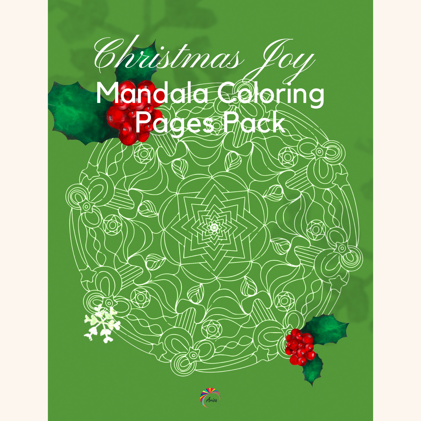 The cover of the Christmas Joy Mandala Coloring Pages Pack-8.5x11 by ArisaTeam