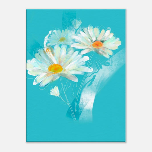 April daisy birth flower canvas wall art in turquoise background