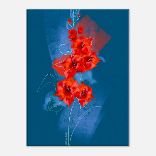 Illustration of the August Gladiolus birth flower on a blue artistic background