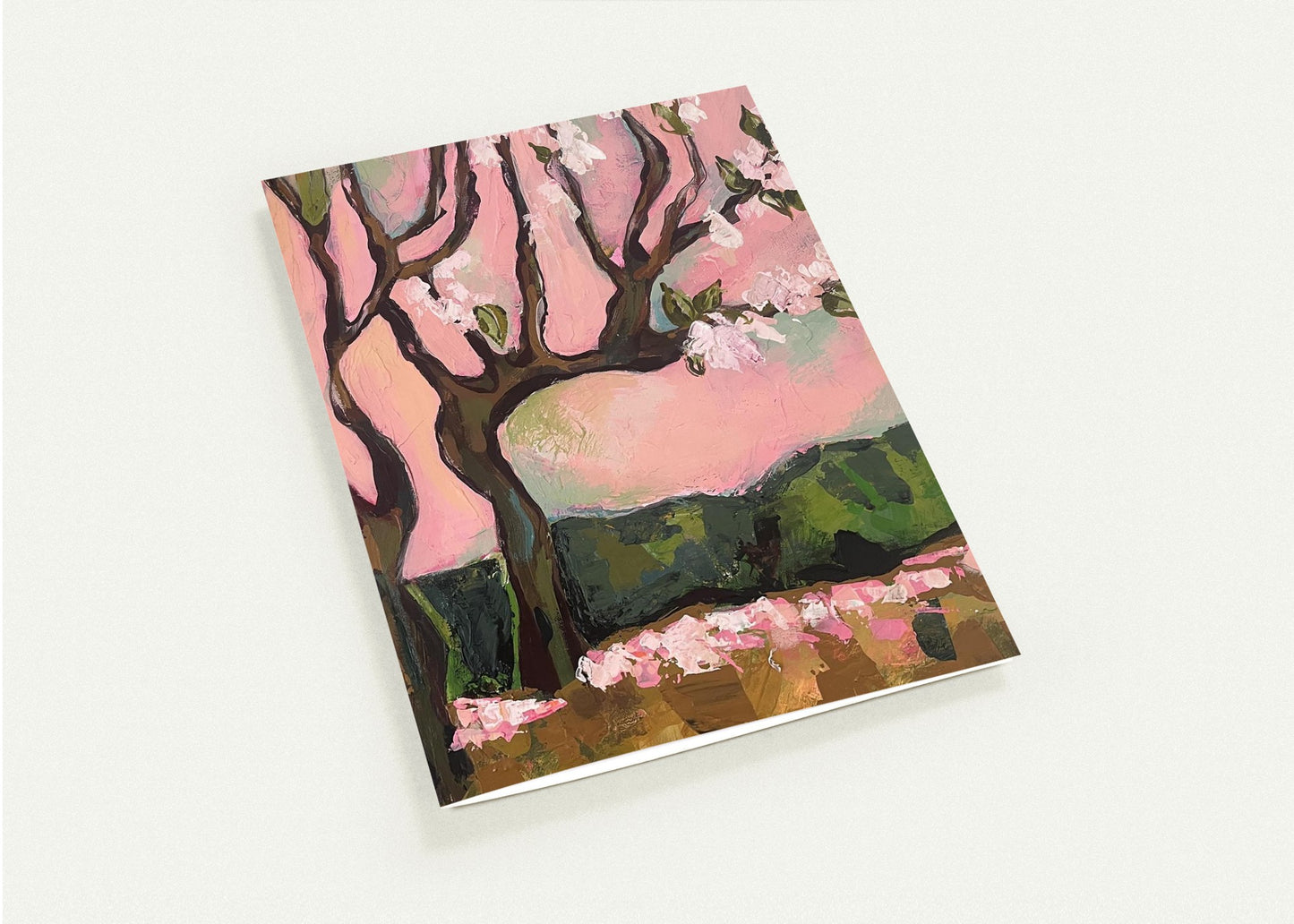 Cherry blossom greeting cards set of 10 with abstract floral artwork in soft pink tones