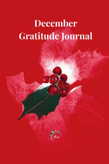 Cover of the December Gratitude Journal featuring Holly birth flower artwork by ArisaTeam.