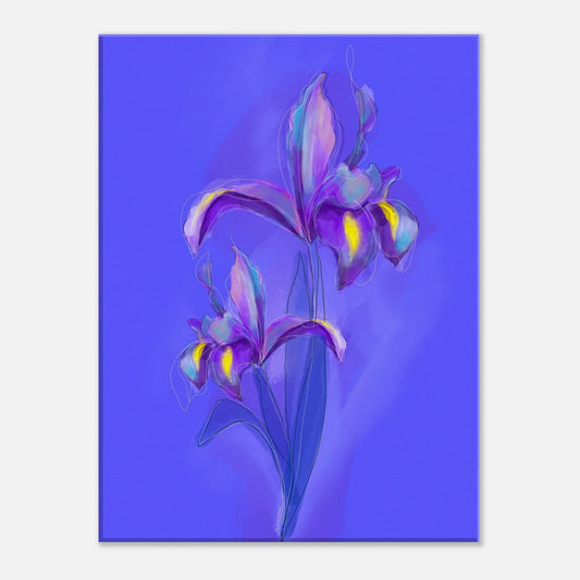Iris birth flower canvas art for February featuring elegant purple iris blossoms.