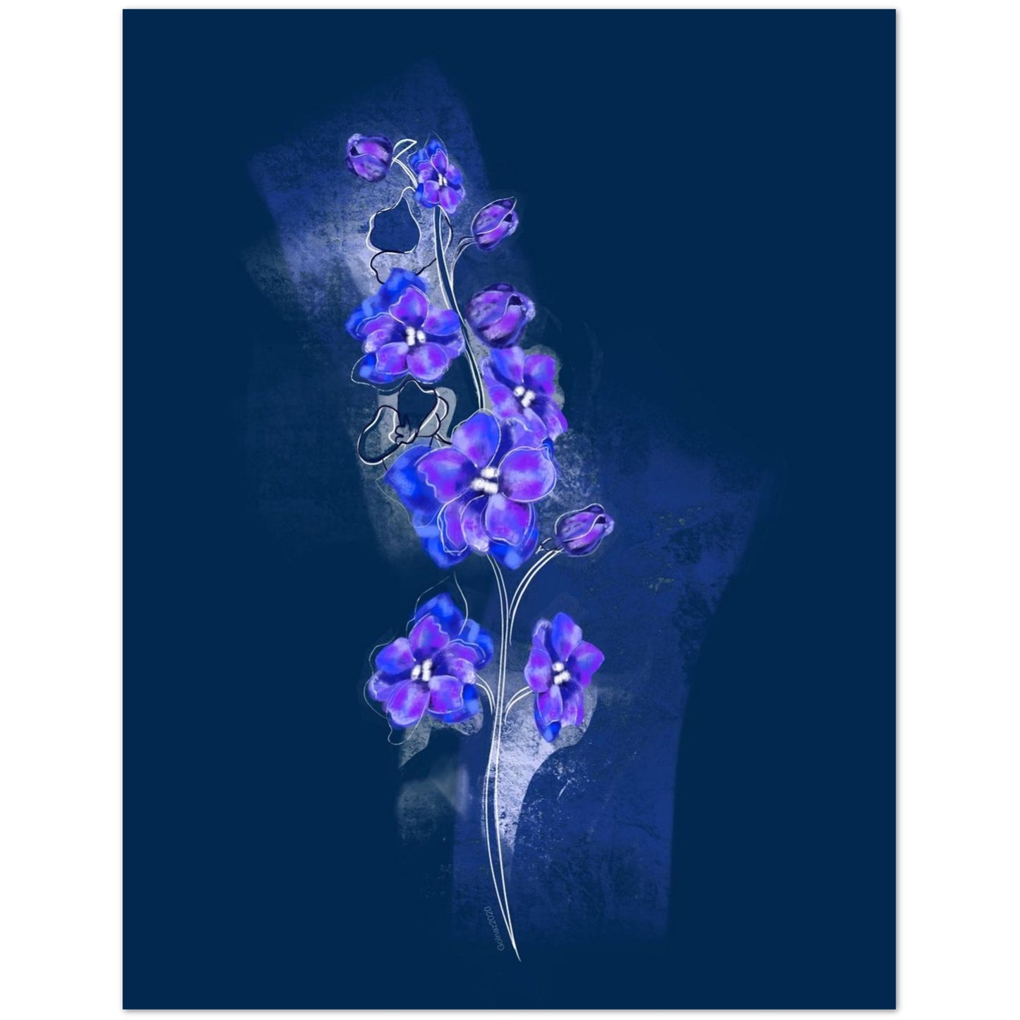 July Larkspur birth flower greeting card design with purple floral illustration