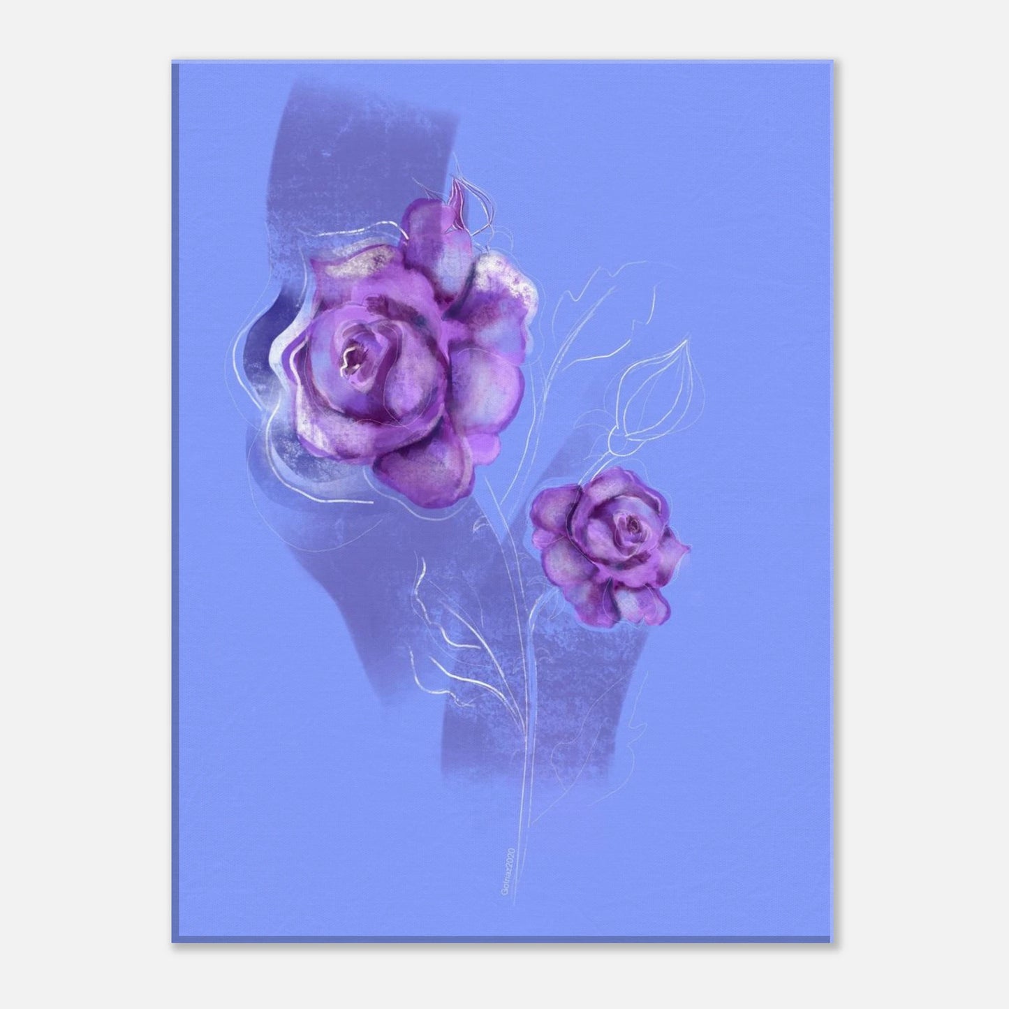 June Rose Birth Flower Canvas Wall Art on a soft blue background featuring hand-illustrated roses.