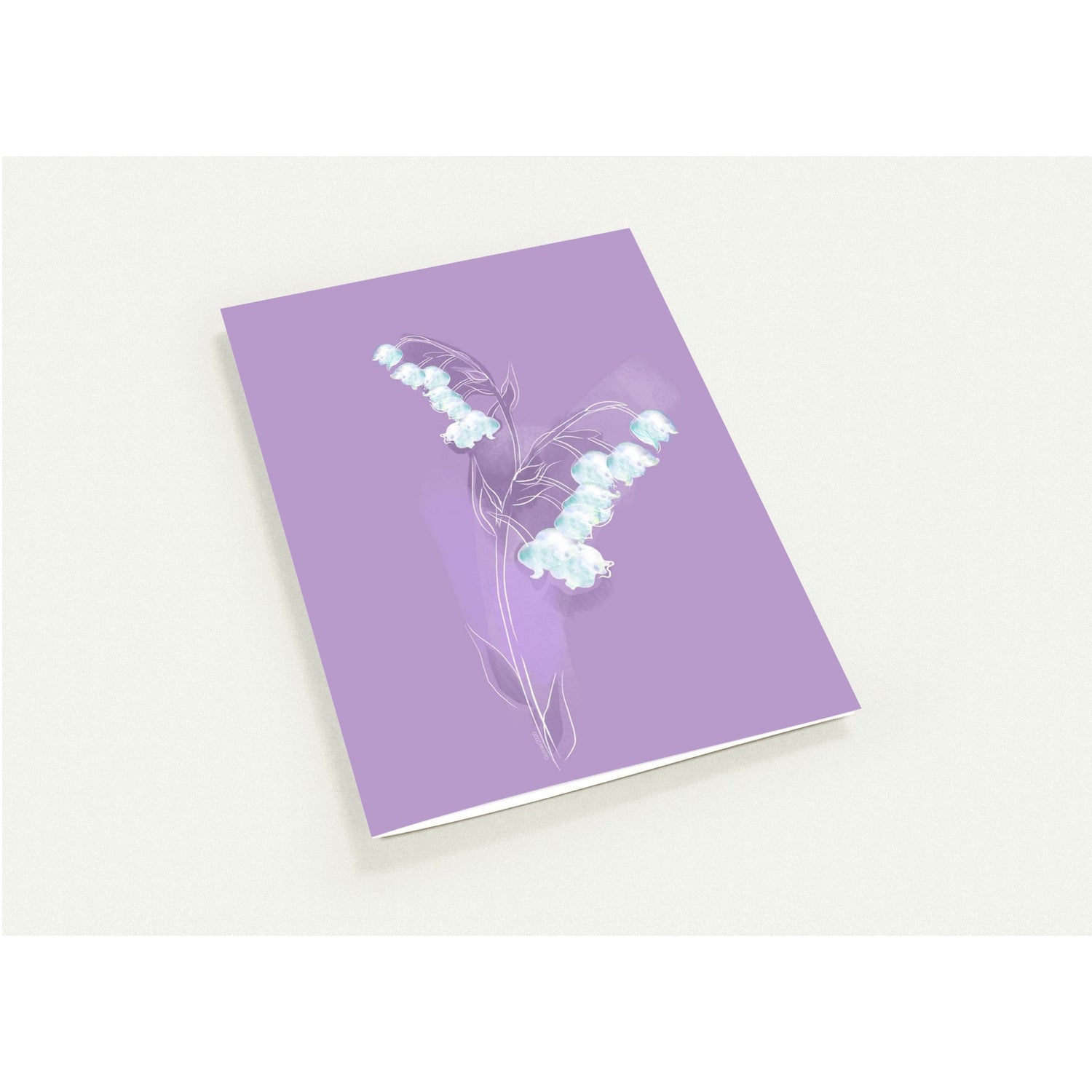 Lily of the Valley birth flower greeting card on a light background, May birth month floral stationery set