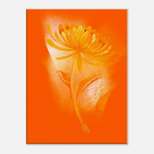 November Chrysanthemum Birth Flower artwork on an orange canvas background.