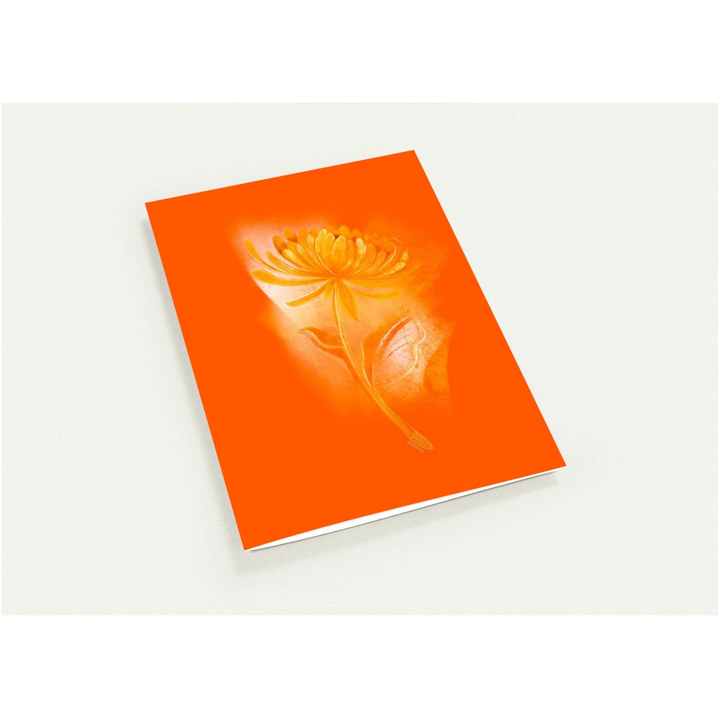 November Chrysanthemum birth flower greeting card displayed on a clean white surface.