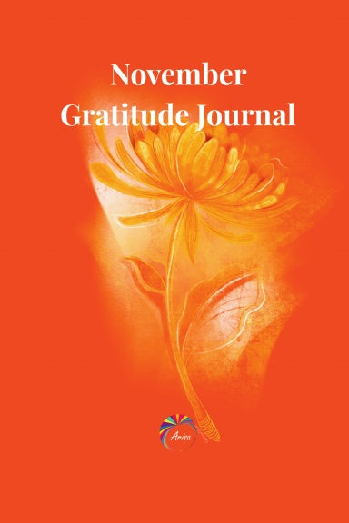 Cover of the November Gratitude Journal featuring Chrysanthemum birth flower artwork by ArisaTeam.