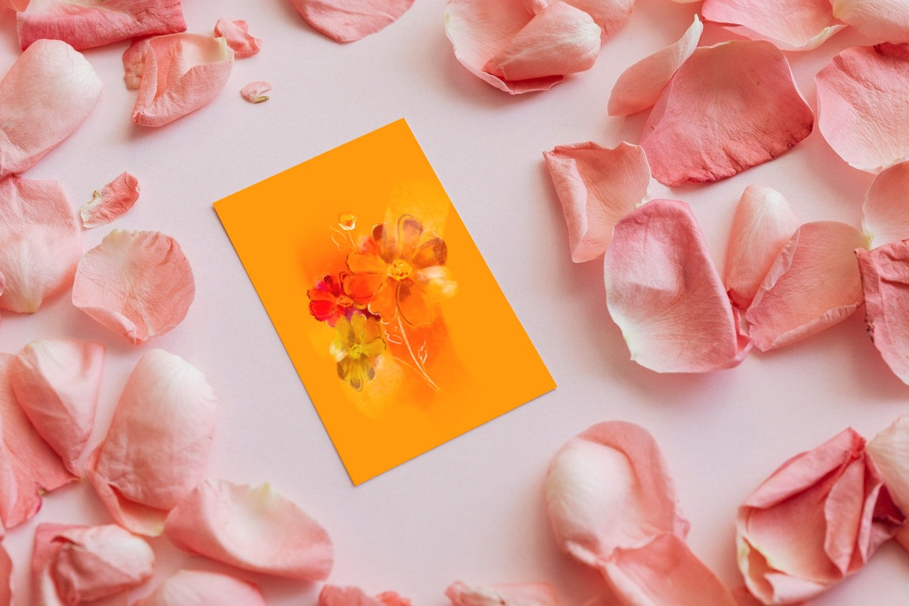 October birth flower cosmos greeting card styled with pink petals