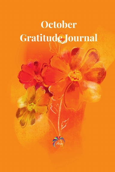 Cover of the October Gratitude Journal featuring Cosmos birth flower artwork by ArisaTeam.