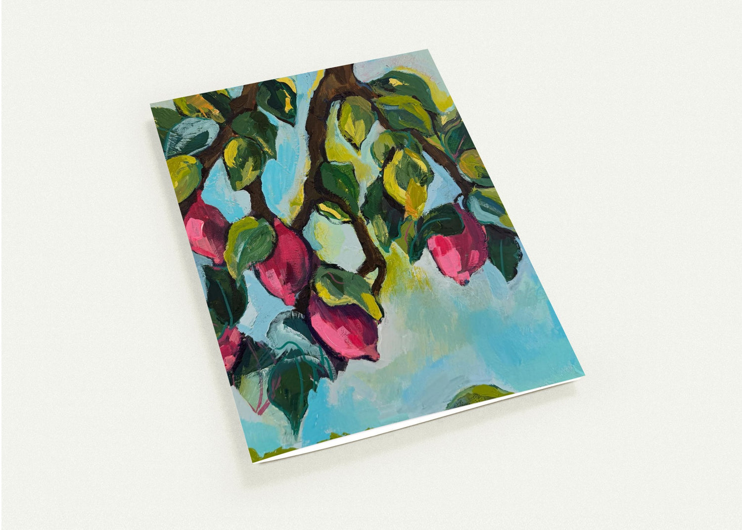Abstract purple lemons greeting card with vibrant botanical artwork on a clean background