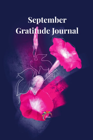 Cover of the September Gratitude Journal featuring Morning Glory birth flower artwork by ArisaTeam.