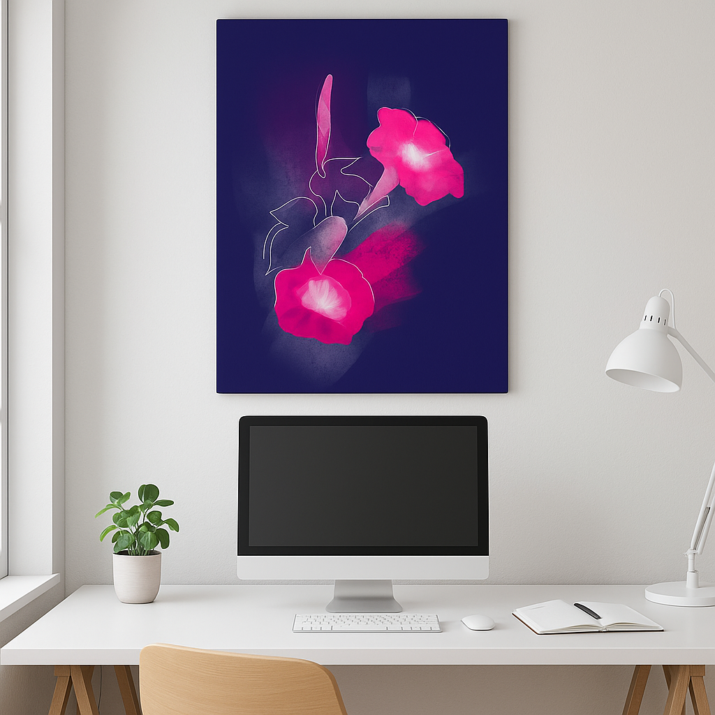 Morning Glory birth flower canvas displayed in a minimalist home office
