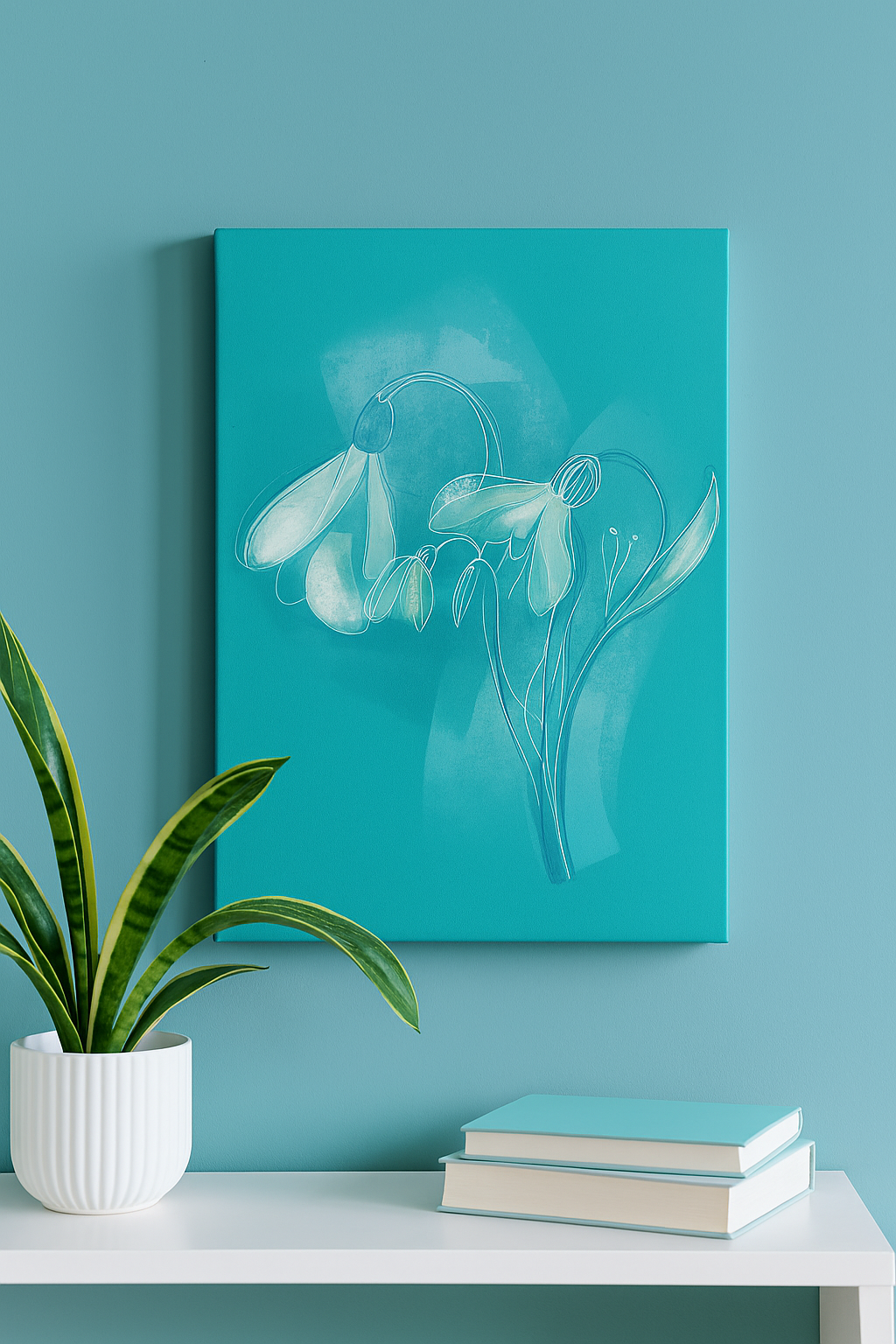 Snowdrop birth flower canvas wall art – January floral artwork in modern minimalist style.
