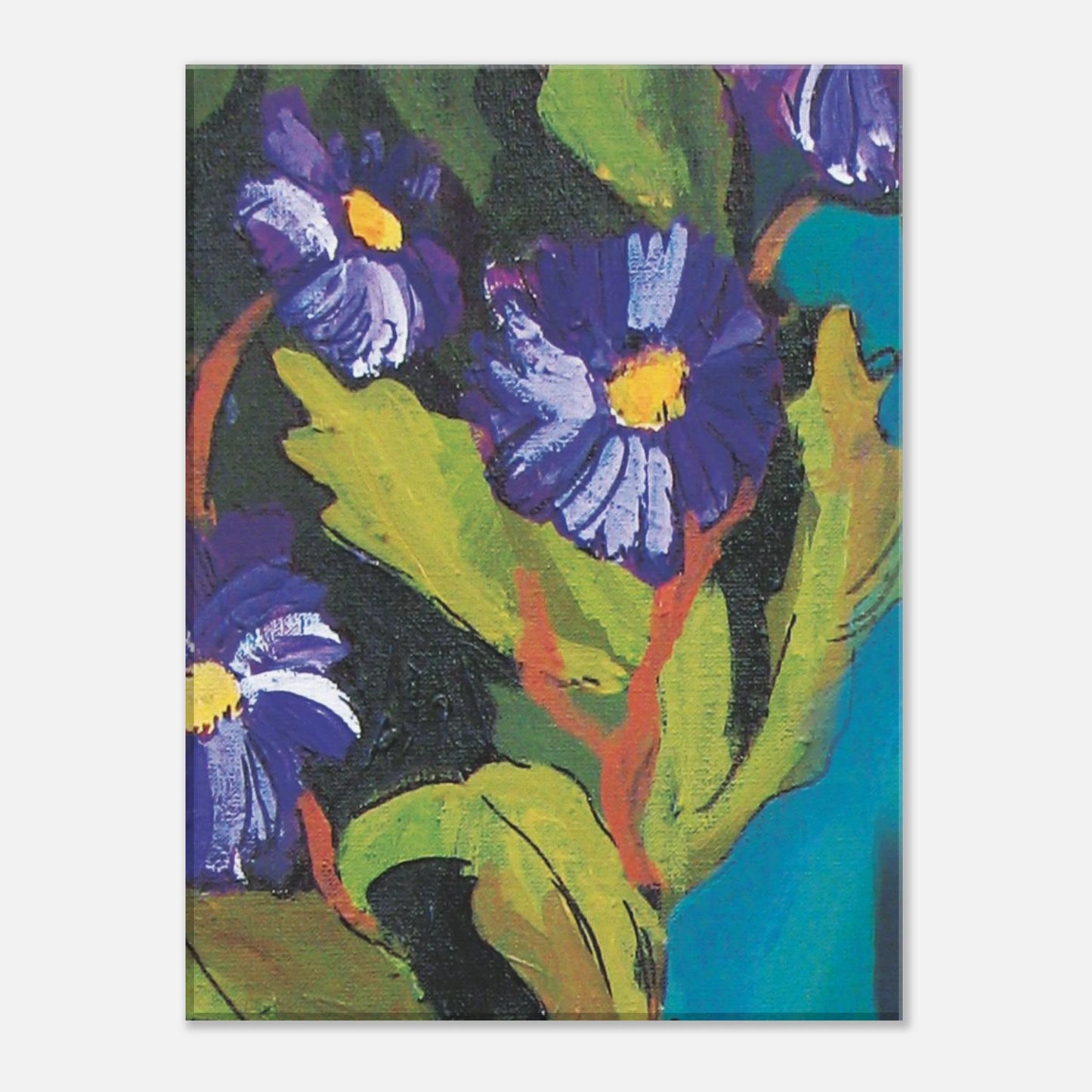 Velvet Bloom canvas wall art featuring bold purple flowers and rich textured brushstrokes in a modern expressive botanical style