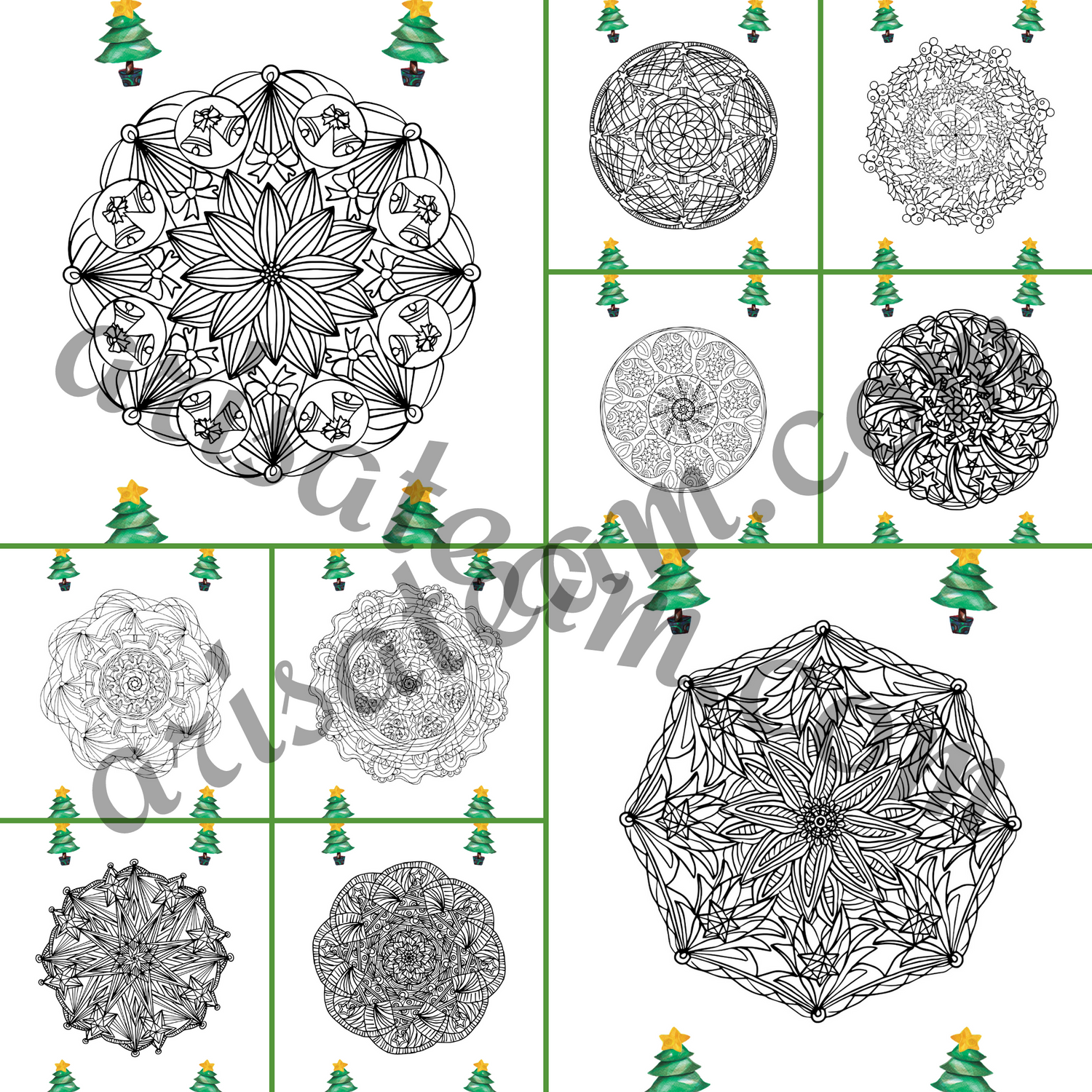 The mandalas of the Christmas Delight Mandala Coloring Pages Pack-8.5x11 by ArisaTeam at a glance