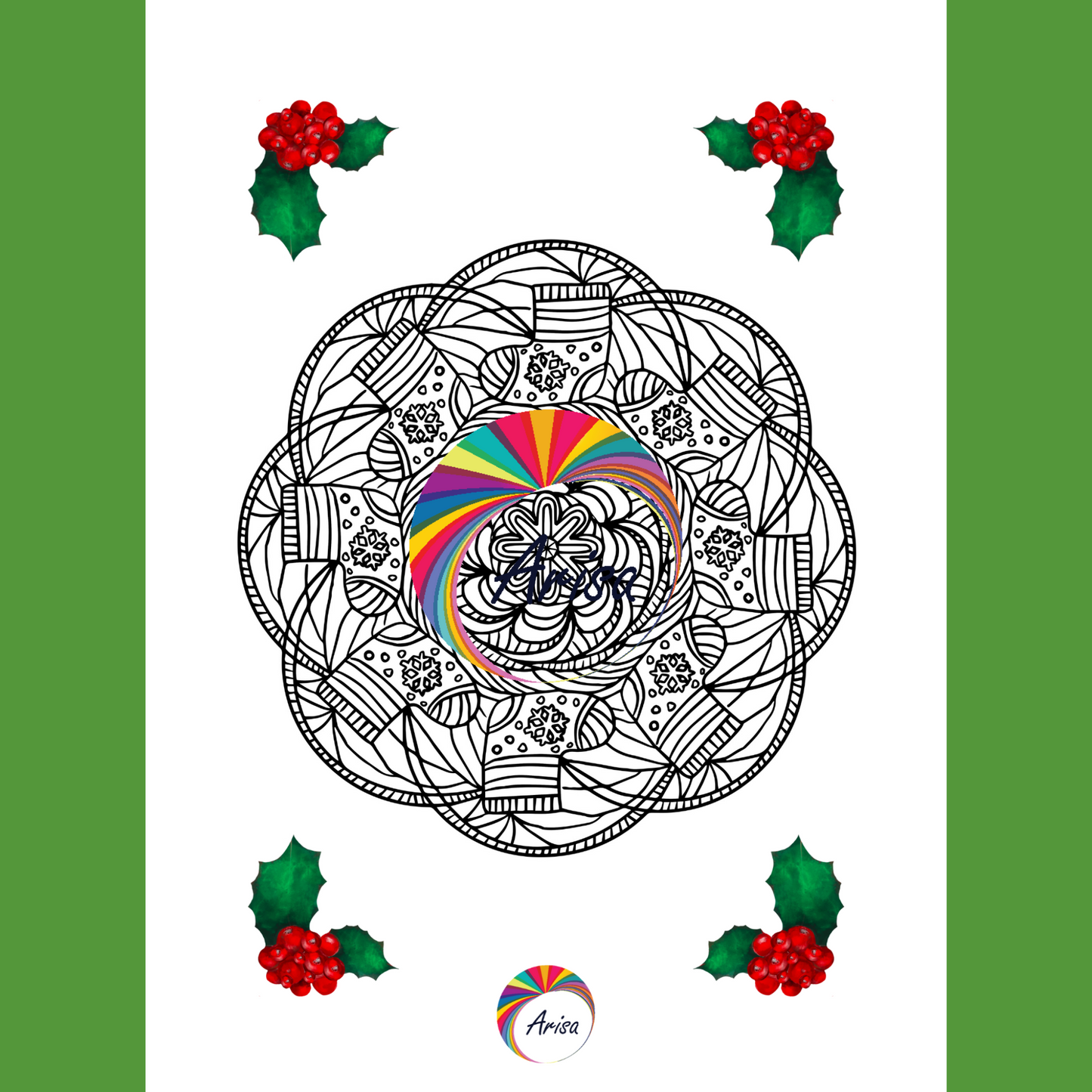 One of the mandalas of the Christmas Joy Mandala Coloring Pages Pack-8.5x11 by ArisaTeam