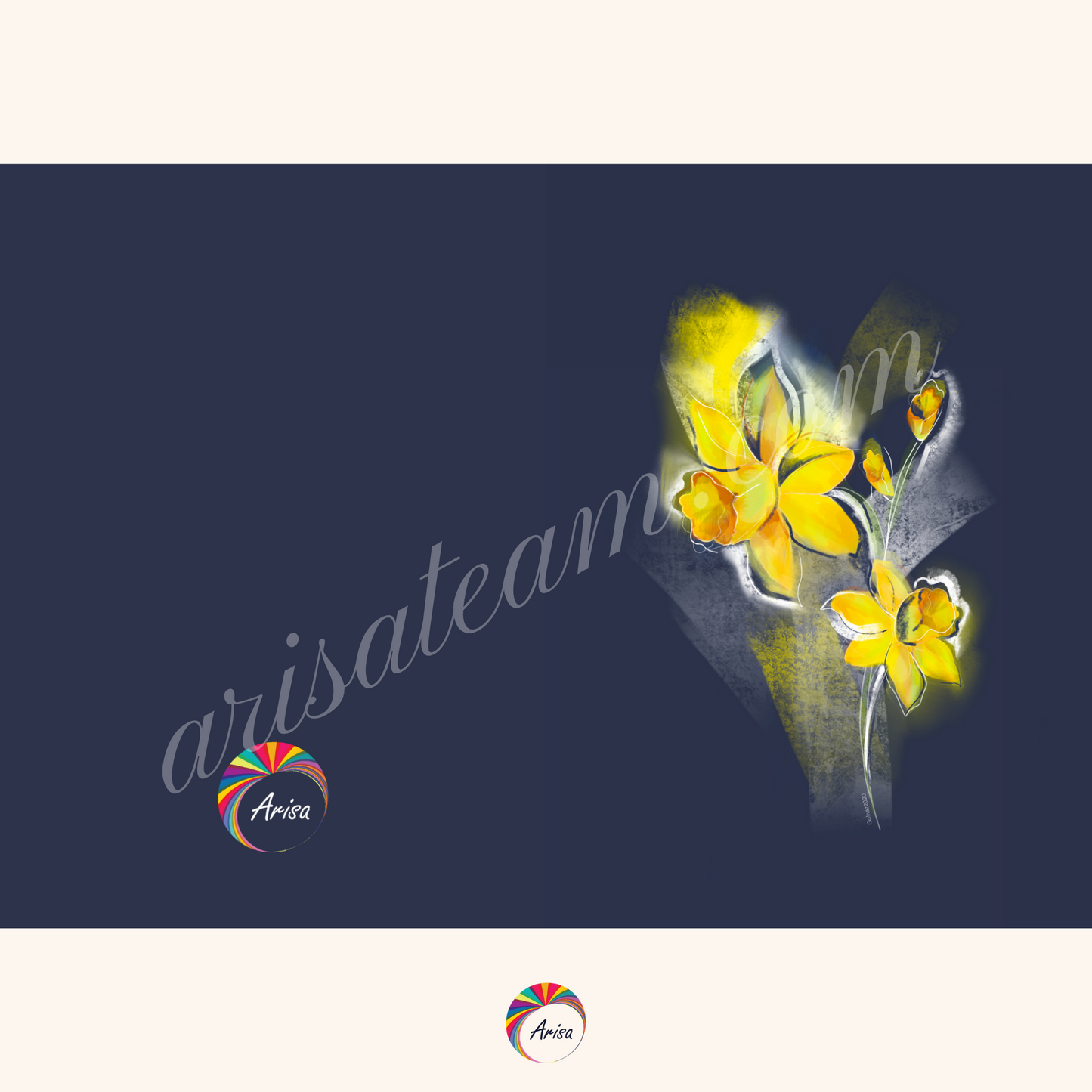 "DAFFODIL" Greeting Card by ArisaTeam in complete form before folding.