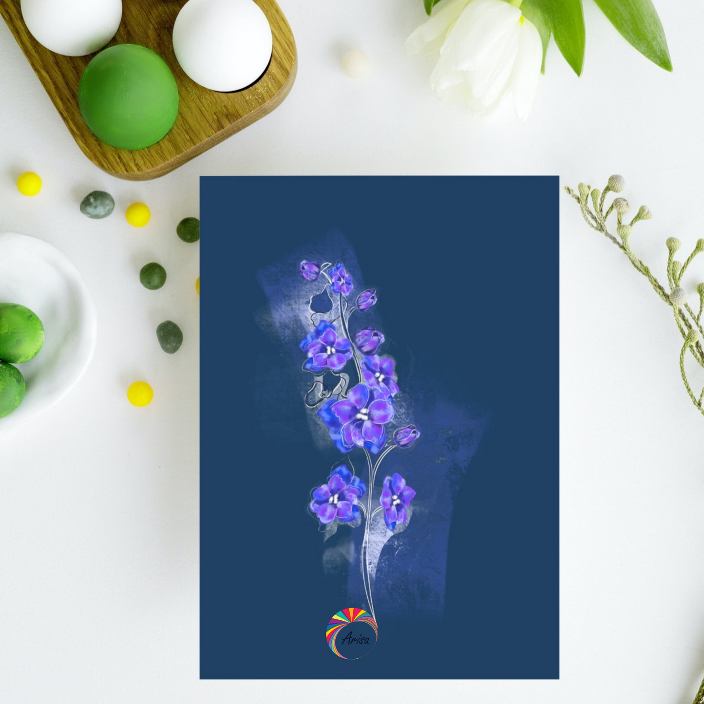"LARKSPUR" Greeting Card by ArisaTeam ideal as an Easter card.