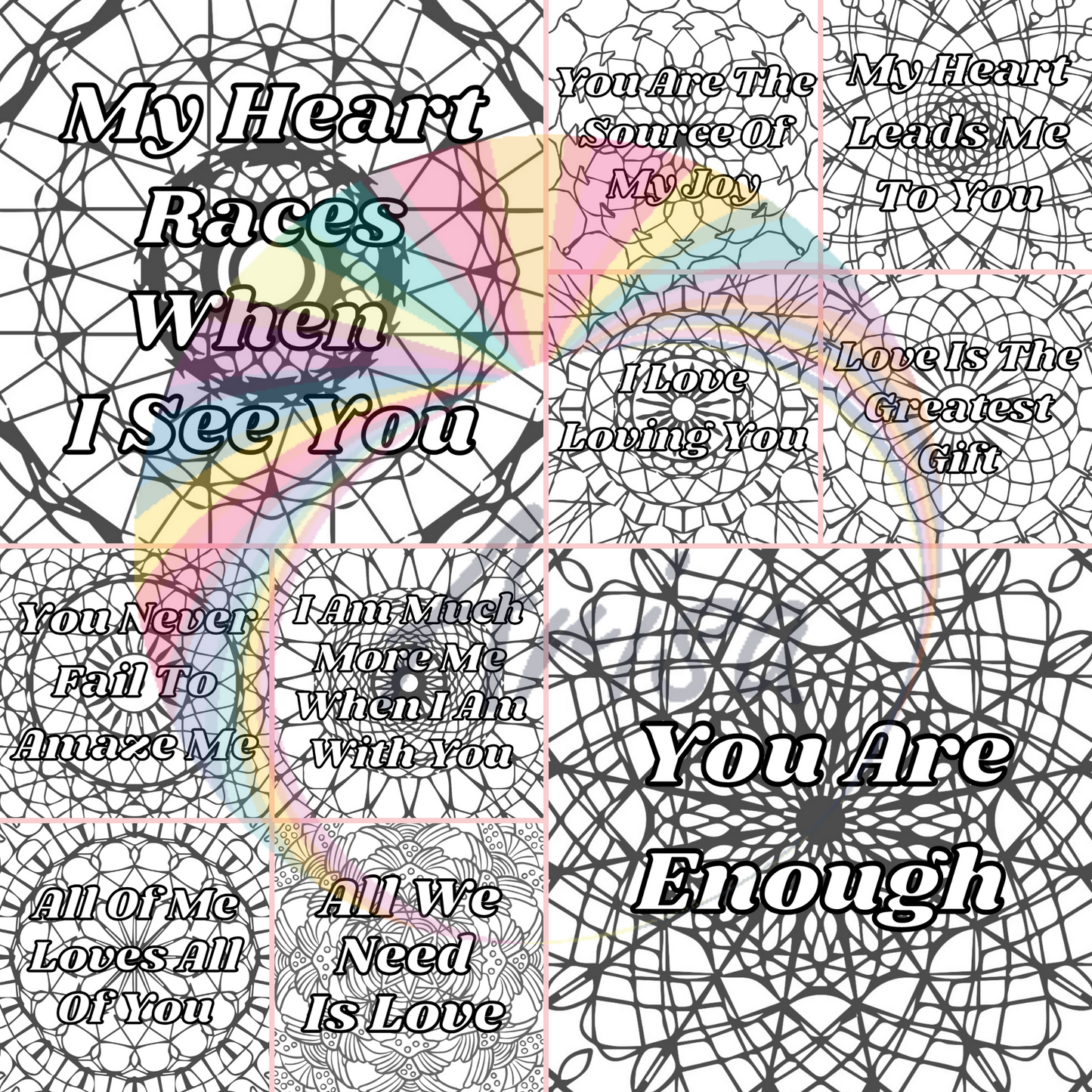 The mandalas of the True Love Quote Mandala Coloring Pages Pack-8.5x11 by ArisaTeam at a glance
