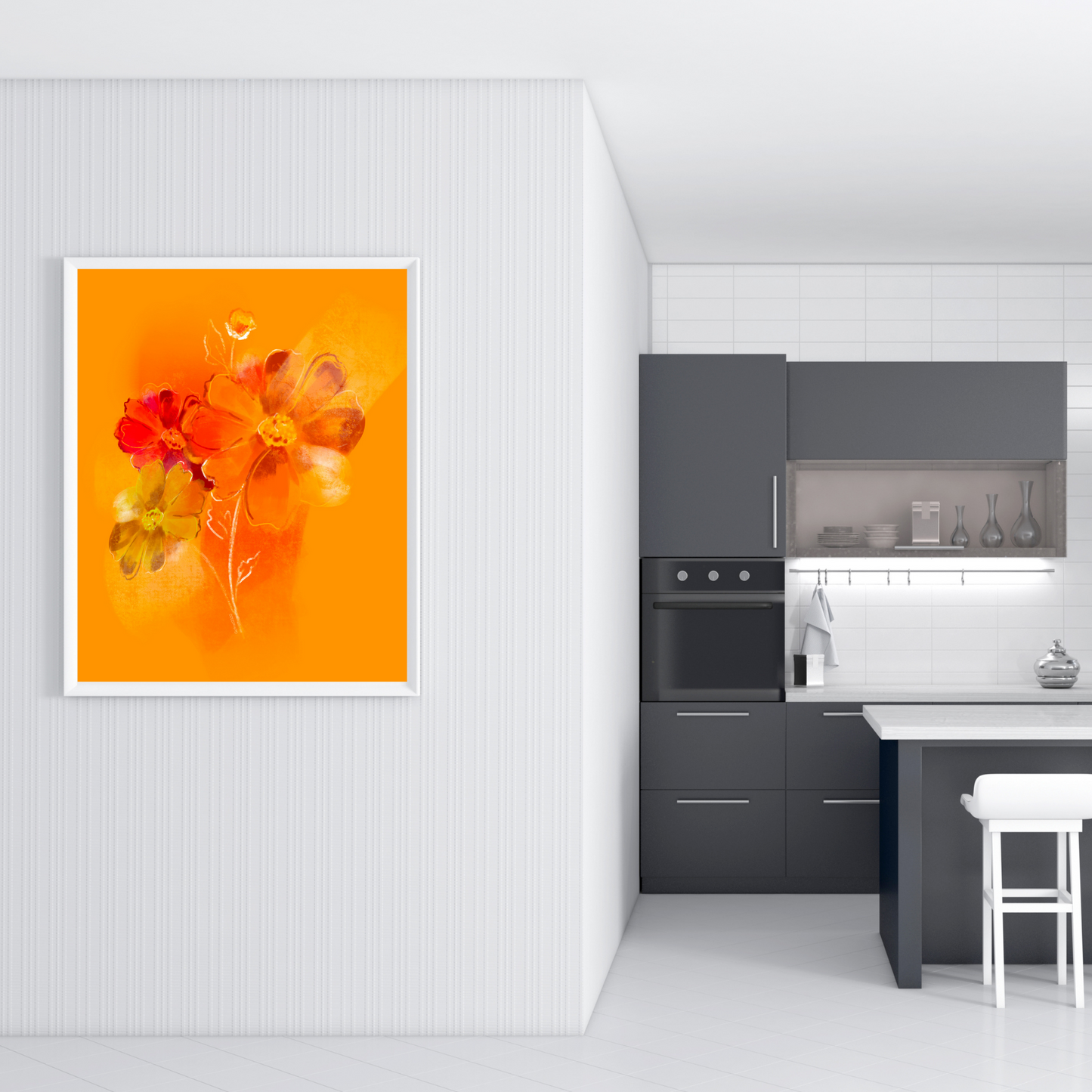 An example of the Chrysanthemum painting by ArisaTeam in a kitchen