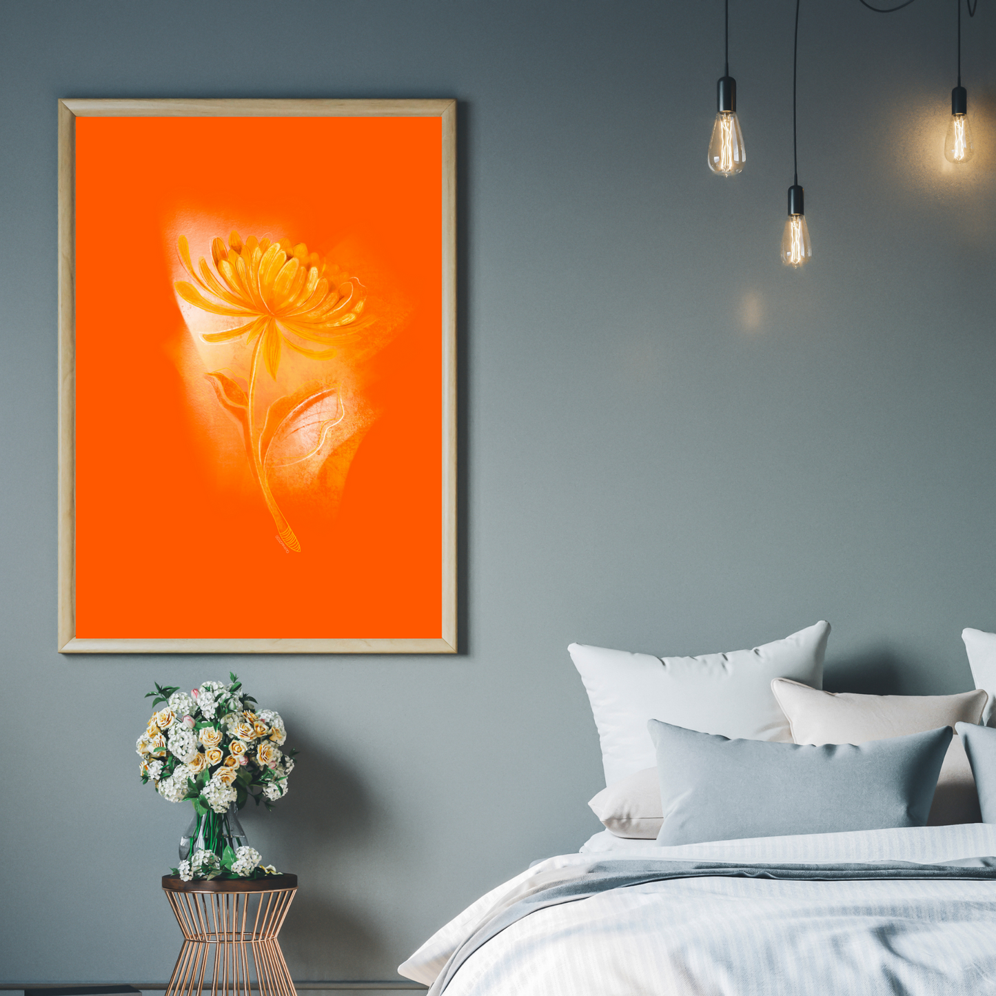 An example of the Chrysanthemum painting by ArisaTeam in a bedroom