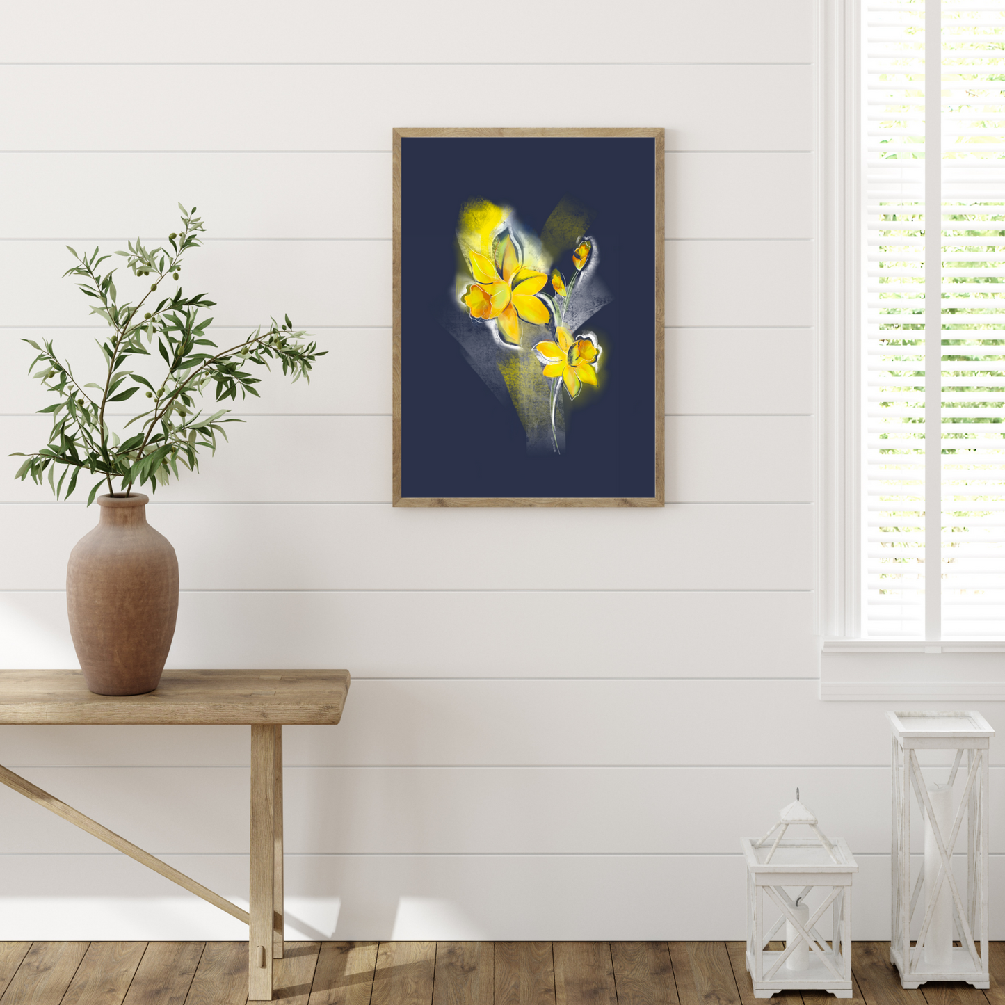 An example of the Daffodil painting by ArisaTeam over a bench