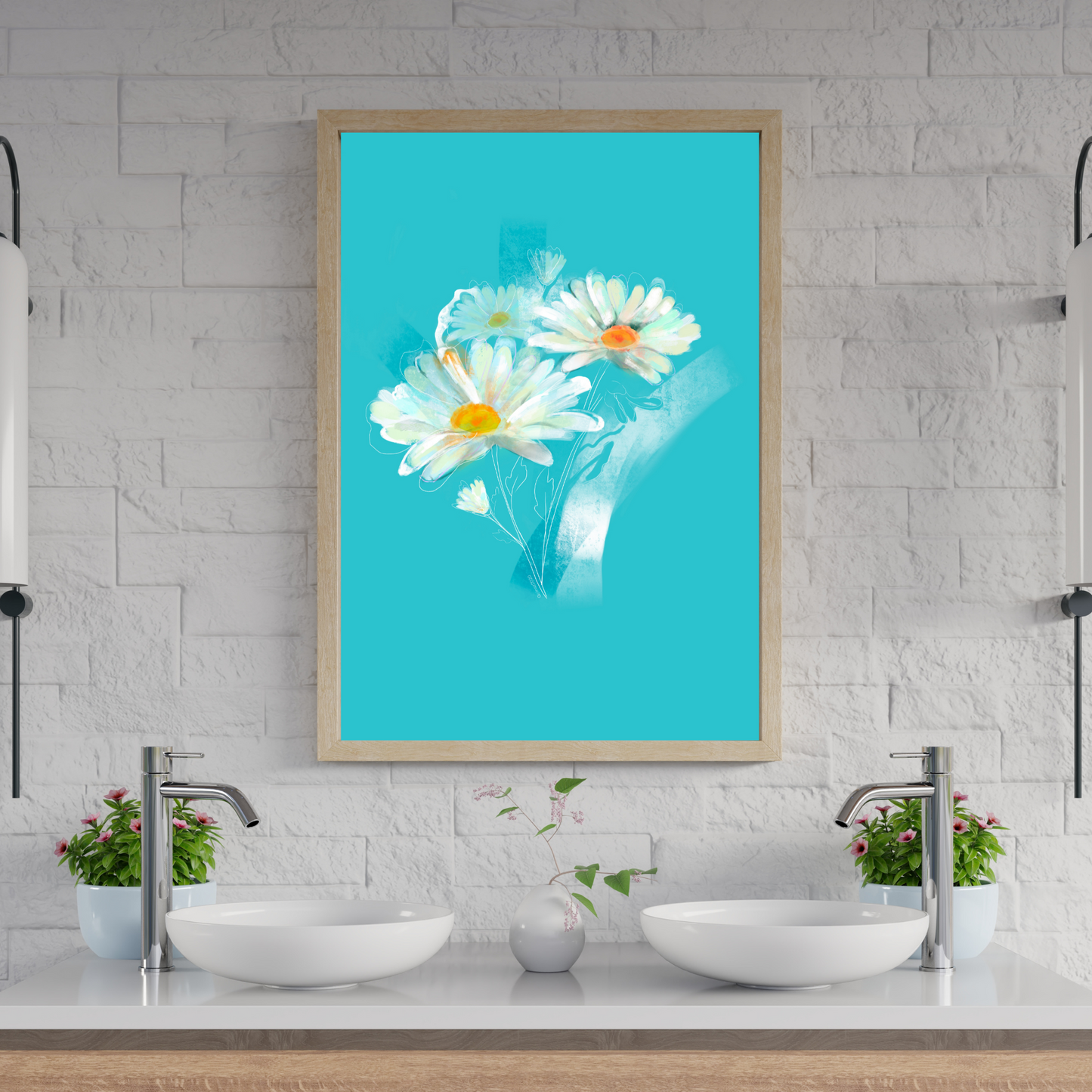 An example of the Daisy painting by ArisaTeam in a bathroom