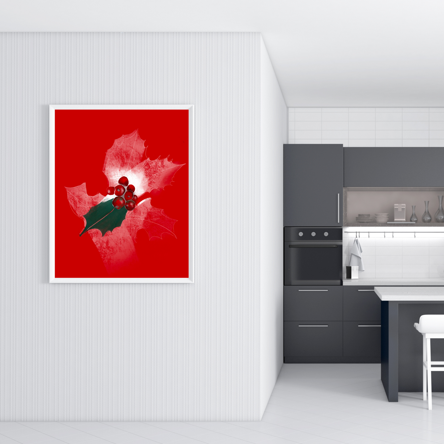 An example of the Holly painting by ArisaTeam in a kitchen