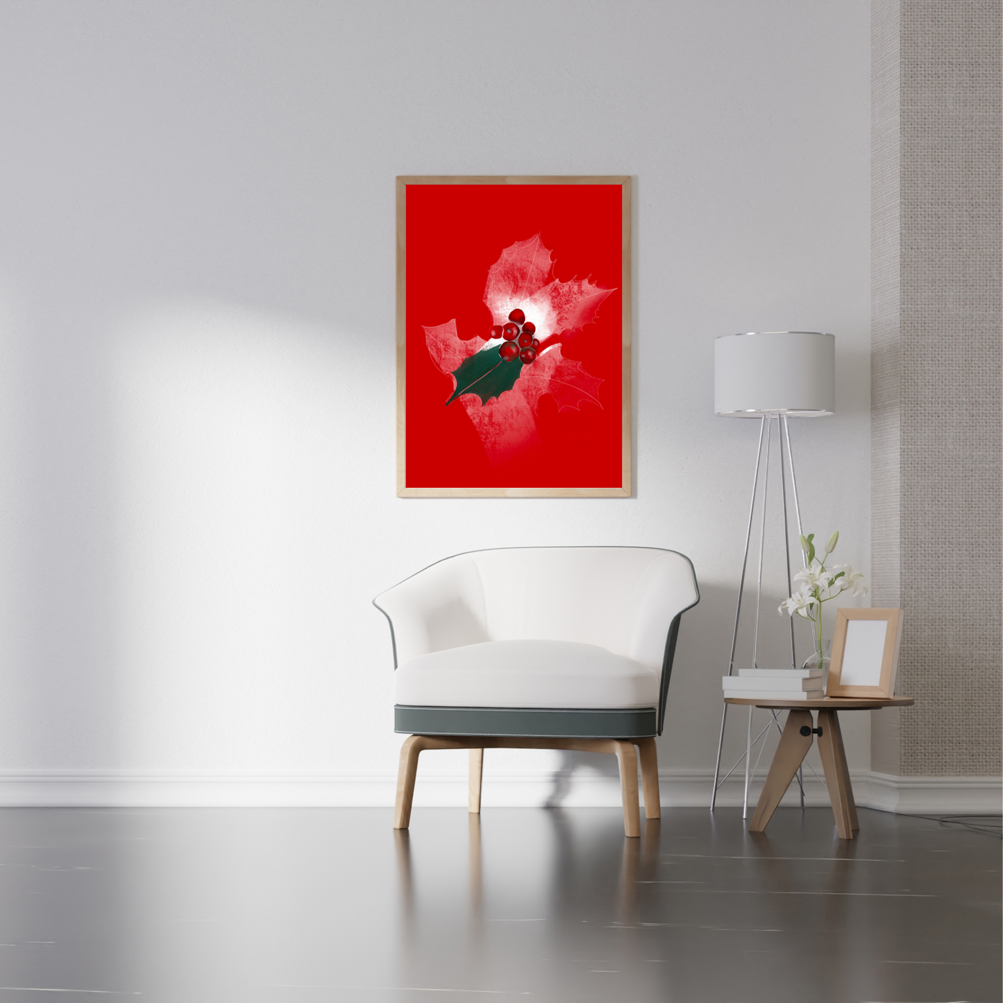 An example of the Holly painting by ArisaTeam in a living room