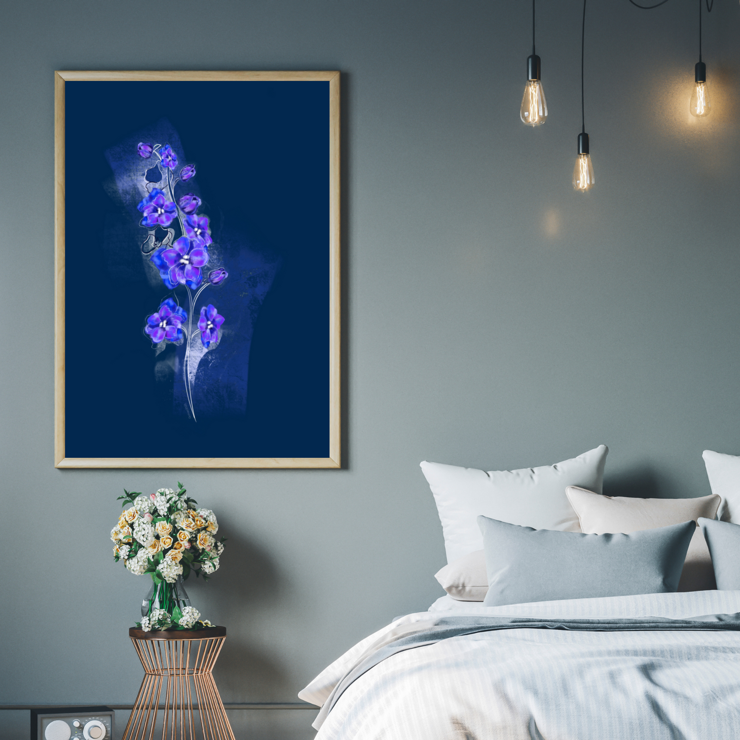 An example of the Larkspur painting by ArisaTeam in a bedroom