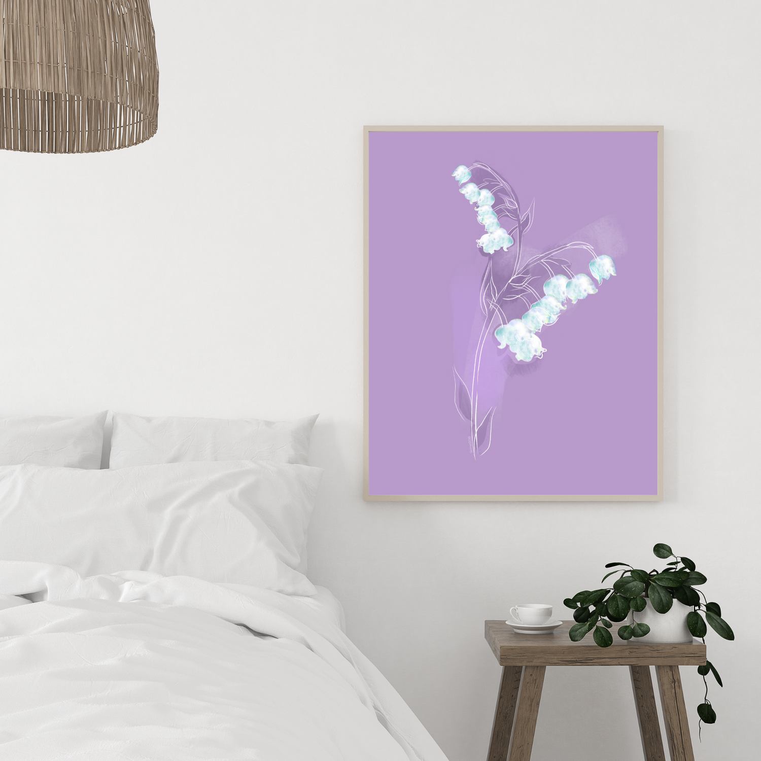 An example of the Lily of the Valley painting by ArisaTeam in a bedroom