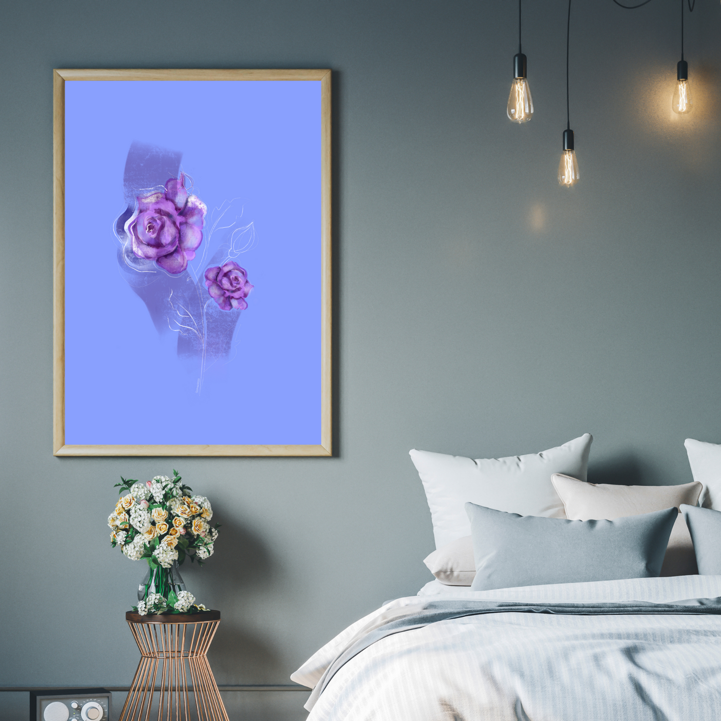 An example of the Rose painting by ArisaTeam in a bedroom